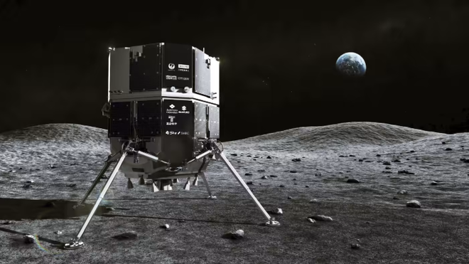 Tàu đổ bộ Mặt Trăng của Ispace có thể hạ cánh xuống Mặt Trăng vào ngày 26/4. (Nguồn: Ispace/Kyodo/Ảnh chụp màn hình) Hai tuần tới, tàu của hãng tư nhân Nhật Bản có thể đáp xuống Mặt Trăng ảnh 1