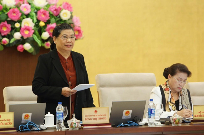 Phó Chủ tịch Thường trực Quốc hội Tòng Thị Phóng phát biểu ý kiến thảo luận. (Ảnh: Dương Giang/TTXVN) Băn khoăn về tính khả thi của quy định hộ chiếu có gắn chíp điện tử ảnh 2