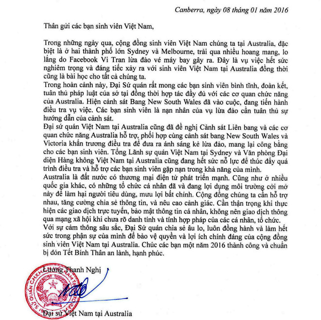 Đại sứ Việt Nam ở Australia trấn an du học sinh về vụ lừa đảo vé ảnh 2