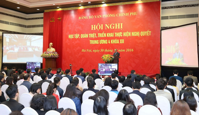 Toàn cảnh Hội nghị. (Ảnh: Doãn Tấn/TTXVN) Đảng bộ Văn phòng Chính phủ quán triệt Nghị quyết TW 4 khóa XII ảnh 2