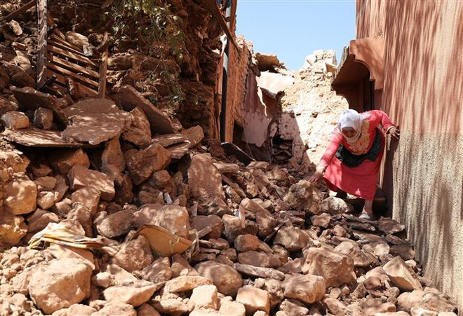Cảnh đổ nát sau thảm họa động đất ở Moulay (Maroc), ngày 11/9/2023. (Ảnh: THX/TTXVN) Maroc thống kê thiệt hại do trận động đất ở vùng núi High Atlas ảnh 1