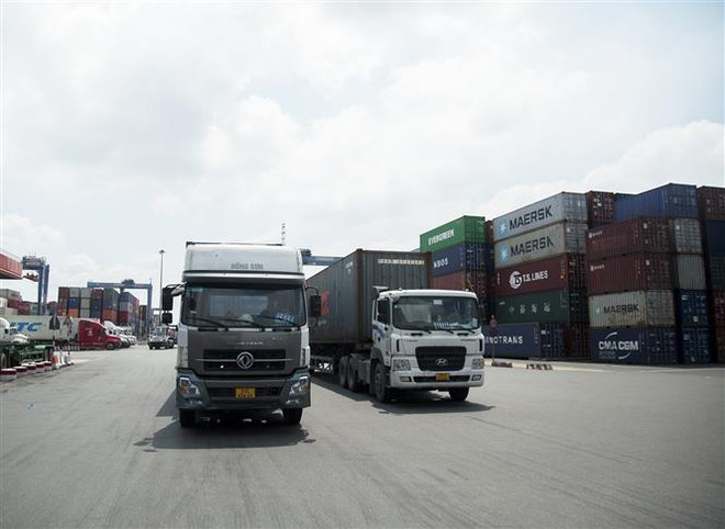 Xe container vào cảng Cát Lái. (Ảnh: Hồng Đạt/TTXVN) Thành phố Hồ Chí Minh đề xuất xây cầu thay phà Cát Lái sau năm 2030 ảnh 1