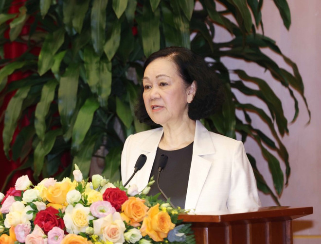 Thường trực Ban Bí thư Trương Thị Mai phát biểu chỉ đạo. (Ảnh: Phương Hoa/TTXVN) iuu_thuy san 1.jpg