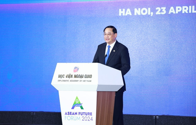 Thủ tướng Lào Sonexay Siphandone phát biểu tại Diễn đàn Tương lai ASEAN 2024. (Ảnh: Dương Giang/TTXVN) ttxvn_20240423_thu tuong pham minh chinh_dien dan tuong lai asean (10).jpg