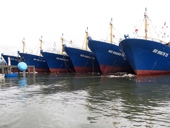 Đội tàu vỏ thép của tỉnh Bình Định. (Ảnh: Viết Ý/TTXVN) Nhiều chủ tàu vỏ thép ở tỉnh Bình Định nguy cơ bị phá sản ảnh 1