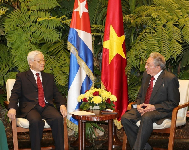 Tổng Bí thư Nguyễn Phú Trọng hội đàm với Bí thư Thứ nhất Đảng Cộng sản Cuba, Chủ tịch Hội đồng Nhà nước và Hội đồng Bộ trưởng Cuba Raul Castro Ruz (La Habana, 29/3/2018). (Ảnh: Trí Dũng/TTXVN) tong bi thu nguyen phu trong (10).jpg