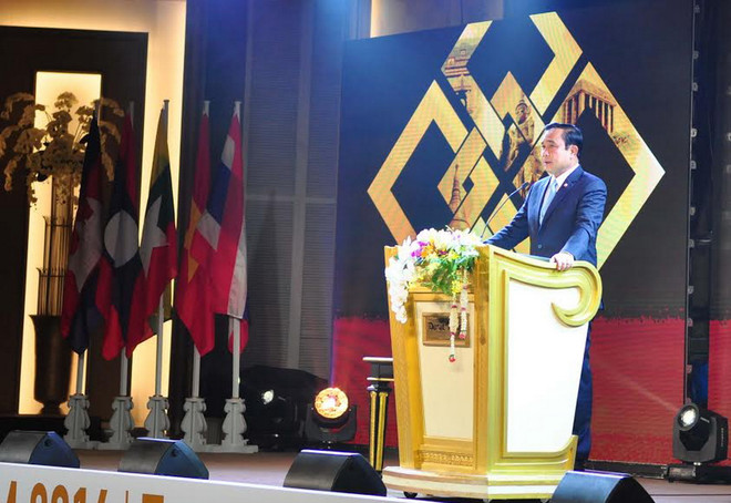 Thủ tướng Thái Lan Prayut Chan O cha phát biểu khai mạc. (Ảnh: Sơn Nam/Vietnam+) Năm nước Tiểu vùng sông Mekong hướng tới bỏ rào cản thương mại ảnh 1