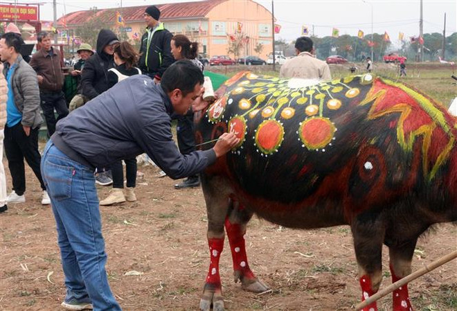 Nét Xuân Quý Mão trong hội thi vẽ trang trí trâu ở Hà Nam ảnh 1