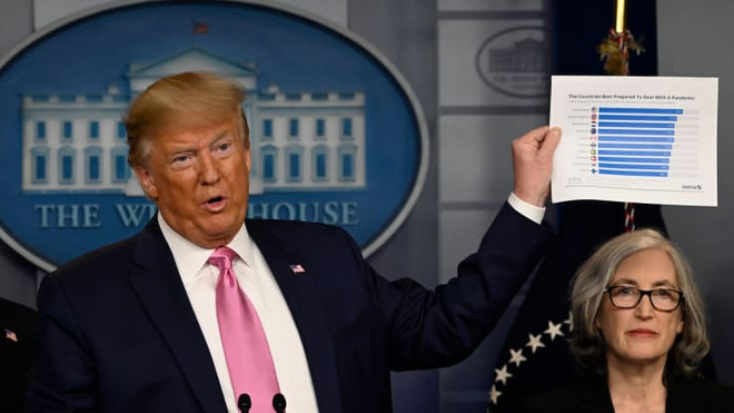 Tổng thống Mỹ Donald Trump tại cuộc họp báo với các thành viên của Trung tâm Kiểm soát và Phòng ngừa Dịch bệnh (CDC) ở Nhà Trắng, ngày 26/2. (Nguồn: Getty Images) Tổng thống Trump họp báo về tình hình dịch COVID-19 tại Mỹ ảnh 1