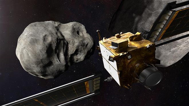 Hình ảnh mô phỏng do Cơ quan Hàng không Vũ trụ Mỹ-NASA công bố ngày 4/11/2021: Tàu vũ trụ thực hiện thử nghiệm chuyển hướng tiểu hành tinh kép (DART) chuẩn bị đâm vào tiểu hành tinh Dimorphos. (Ảnh: AFP/TTXVN) Điểm lại 10 sự kiện thế giới nổi bật năm 2022 do TTXVN bình chọn ảnh 9