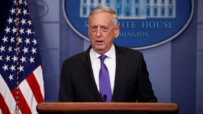 Bộ trưởng Quốc phòng Mỹ James Mattis. (Nguồn: Reuters) Mỹ chưa có thông tin về thương vong sau đợt đầu không kích Syria ảnh 1