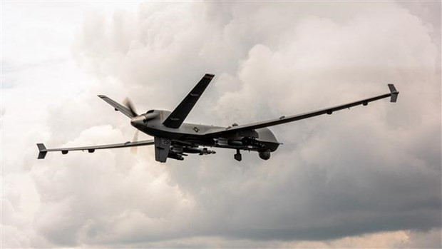 Máy bay do thám không người lái MQ-9 Reaper của Mỹ tham gia bay huấn luyện tại Michigan (Mỹ). (Ảnh: AFP/TTXVN) Máy bay trinh sát không người lái của Mỹ rơi ở Tây Nam Ba Lan ảnh 1