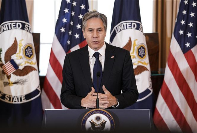 Ngoại trưởng Mỹ Antony Blinken phát biểu tại Washington, D.C. (Ảnh: AFP/TTXVN) Mỹ thảo luận với nhiều nước về các diễn biến tại Afghanistan ảnh 1