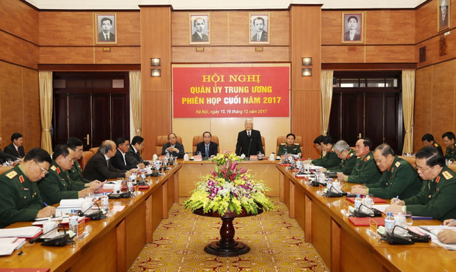 Tổng Bí thư Nguyễn Phú Trọng, Bí thư Quân ủy Trung ương phát biểu khai mạc hội nghị. (Ảnh: Trí Dũng/TTXVN) Tổng Bí thư chủ trì Hội nghị Quân ủy Trung ương phiên cuối năm ảnh 1