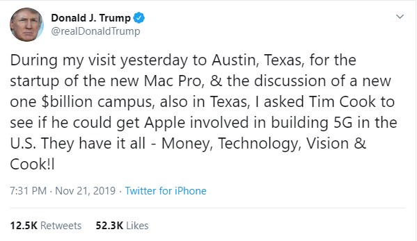 Tổng thống Trump đề nghị Apple tham gia xây dựng mạng 5G ở Mỹ ảnh 1