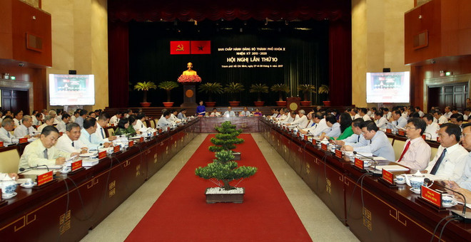 Quang cảnh phiên khai mạc hội nghị. (Ảnh: Thanh Vũ/TTXVN) Khai mạc Hội nghị Thành ủy Thành phố Hồ Chí Minh lần thứ 10, khóa X ảnh 1