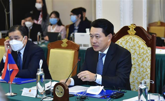 Bộ trưởng Ngoại giao Lào Saleumsay Kommasith phát biểu. (Ảnh: TTXVN) Việt Nam-Lào hợp tác giữ vững an ninh, an toàn khu vực biên giới ảnh 3
