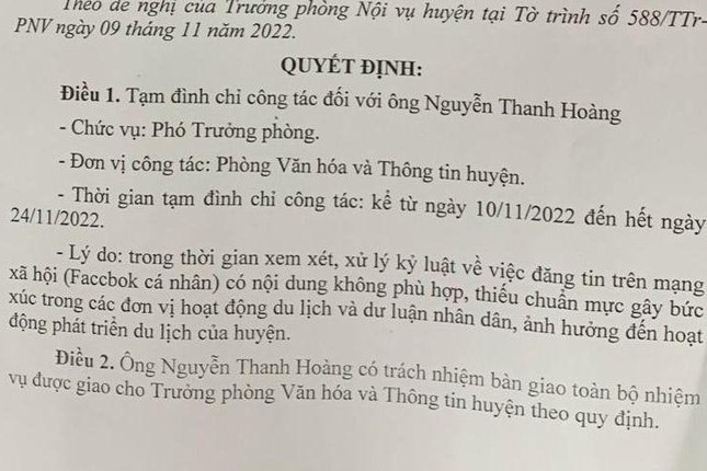 Cần Thơ: Chỉ đạo rà soát việc Phó Phòng Văn hóa bị đình chỉ công tác ảnh 1