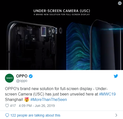 Oppo phát hành 1 đoạn video ngắn giới thiệu về công nghệ camera dưới màn hình trên tài khoản Twitter. Oppo tiết lộ camera 'tự sướng' dưới màn hình đầu tiên trên thế giới ảnh 2