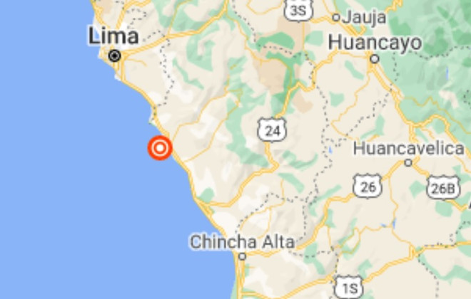 Tâm chấn của trận động đất cách thủ đô Lima khoảng 100km về phía Nam. (Nguồn: earthquake.usgs.gov) Động đất mạnh làm rung chuyển thủ đô Lima và bờ biển của Peru ảnh 1