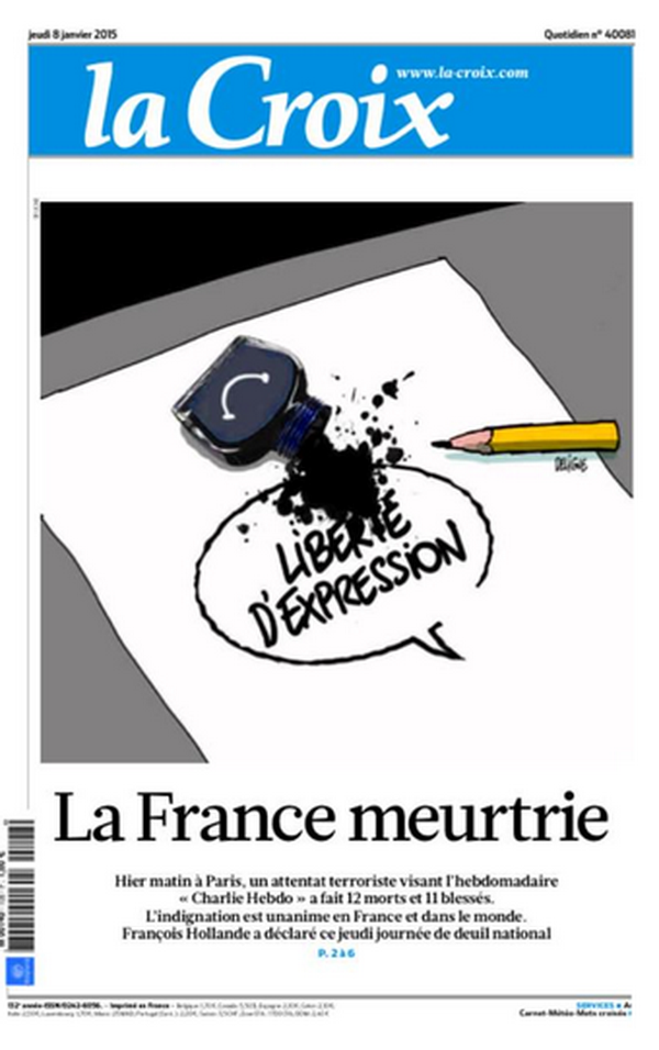 Nhiều báo thế giới đổi trang nhất sau vụ xả súng ở báo Charlie Hebdo ảnh 1