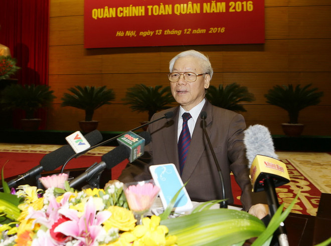Tổng Bí thư Nguyễn Phú Trọng, Bí thư Quân ủy Trung ương phát biểu chỉ đạo Hội nghị. (Ảnh: Trí Dũng/TTXVN) Tổng Bí thư: Quân đội phải tuyệt đối kiên định với lý tưởng XHCN ảnh 1