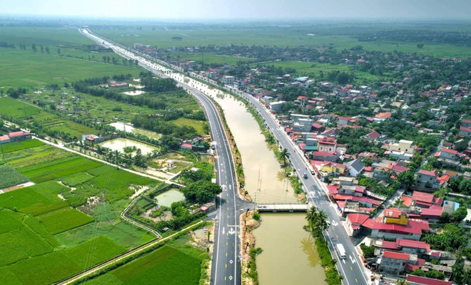 Dự án đầu tư cải tạo, nâng cấp đường nối từ Cầu Lạng Am đến Cầu Nhân Mục, huyện Vĩnh Bảo chụp từ trên cao. (Nguồn: TTXVN phát) Khánh thành công trình giao thông quan trọng ở cửa ngõ Hải Phòng ảnh 1
