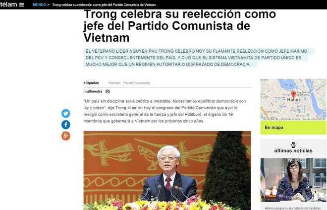 Hãng thông tấn quốc gia Argentina đưa tin về Đại hội XII ảnh 1