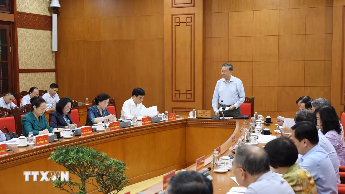 Tổng Bí thư, Chủ tịch nước Tô Lâm phát biểu chỉ đạo tại buổi làm việc về phát triển thể dục thể thao trong giai đoạn mới. (Ảnh: Thống Nhất/TTXVN)