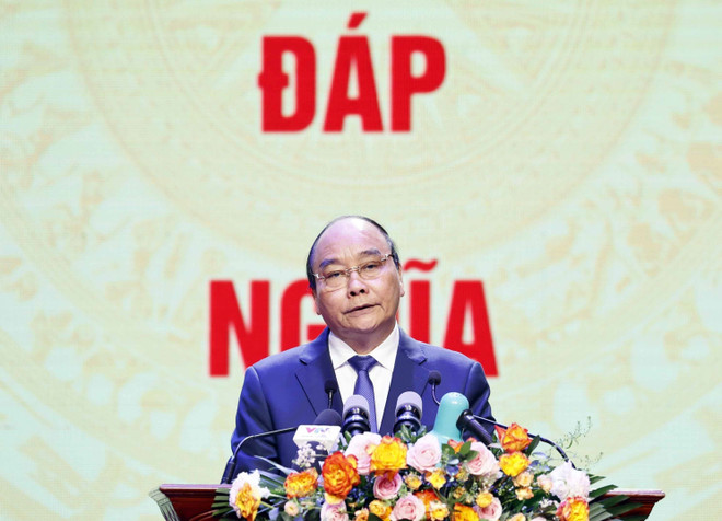 Chủ tịch nước Nguyễn Xuân Phúc phát biểu tại buổi lễ. (Ảnh: Thống Nhất/TTXVN) Lễ kỷ niệm Ngày Thương binh-liệt sỹ và Tuyên dương Người có công ảnh 2