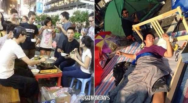 Người biểu tình Hong Kong ăn lẩu, đánh bóng bàn giữa đường ảnh 3