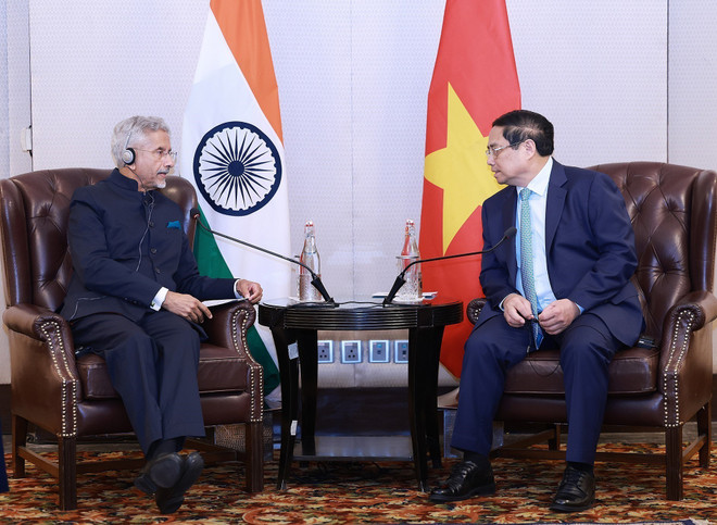 Thủ tướng Phạm Minh Chính tiếp Bộ trưởng Ngoại giao Ấn Độ Subrahmanyam Jaishankar. (Ảnh: Dương Giang/TTXVN) ttxvn_thu_tuong_pham_minh_chinh_tiep_bo_truong_ngoai_giao_an_do_2.jpg
