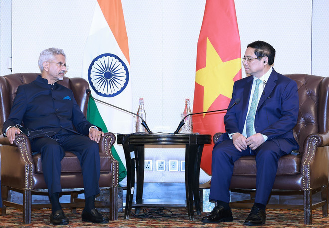 Thủ tướng Phạm Minh Chính tiếp Bộ trưởng Ngoại giao Ấn Độ Subrahmanyam Jaishankar. (Ảnh: Dương Giang/TTXVN) ttxvn_thu_tuong_pham_minh_chinh_tiep_bo_truong_ngoai_giao_an_do_3.jpg