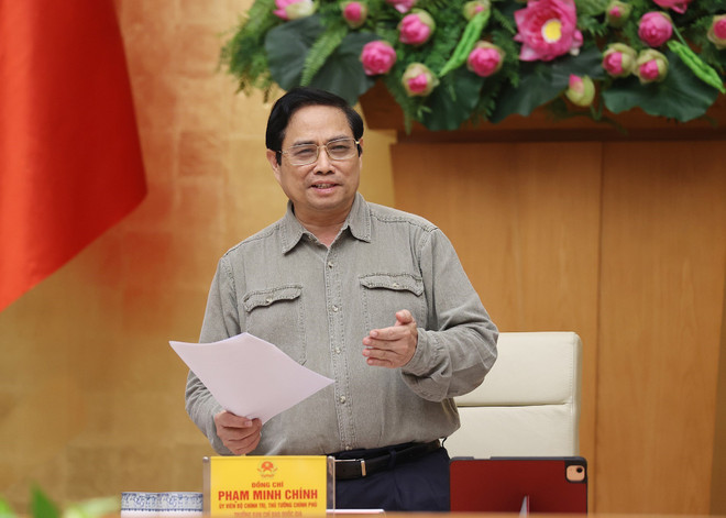 Thủ tướng Phạm Minh Chính, Trưởng Ban Chỉ đạo quốc gia phòng, chống dịch COVID-19 phát biểu kết luận cuộc họp. (Ảnh: Dương Giang/TTXVN) Thủ tướng: Nghiên cứu giải pháp thích ứng, kiểm soát dịch hiệu quả ảnh 1