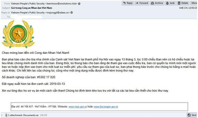 Hacker giả mạo thư của Bộ Công An phát tán mã độc tống tiền ảnh 1