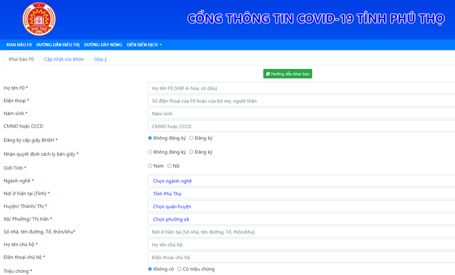 Phú Thọ: Mở cổng thông tin F0 - giúp người dân khai báo y tế trên mạng ảnh 1