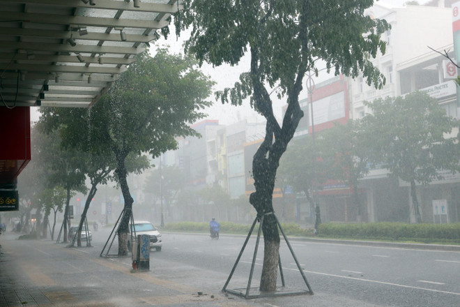 Mưa lớn xảy ra trên địa bàn thành phố Đà Nẵng do bão số 5 gây ra. (Ảnh: Trần Lê Lâm/TTXVN) Bão số 5 khiến hơn 400.000 khách hàng sử dụng điện bị ảnh hưởng ảnh 1