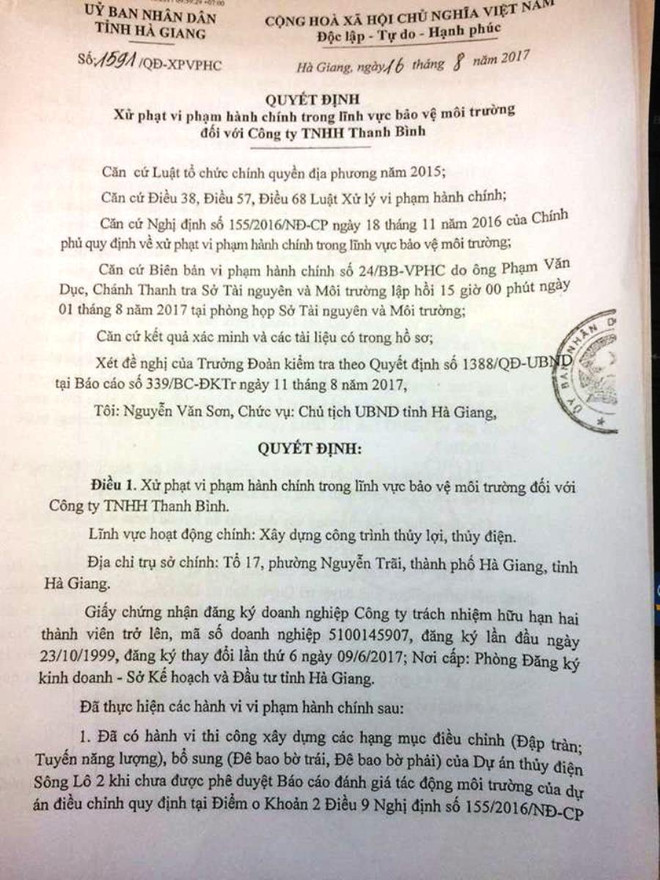 Thủy điện Sông Lô 2 bị phạt 415 triệu đồng vì thi công "vượt đèn đỏ" ảnh 2
