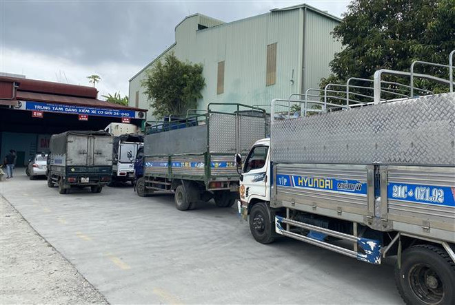 Các phương tiện ngoài tỉnh đến làm thủ tục đăng kiểm tại Trung tâm Đăng kiểm xe cơ giới 24-04D, Thủ Dầu Một, Khu Công nghiệp Bắc Duyên Hải, thành phố Lào Cai. (Ảnh: Quốc Khánh/TTXVN) Gần 1,4 triệu xe có thể tự động giãn chu kỳ kiểm định thêm 6 tháng ảnh 2
