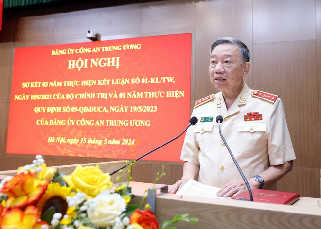 Đại tướng Tô Lâm, Ủy viên Bộ Chính trị, Bộ trưởng Bộ Công an phát biểu. (Ảnh: Phạm Kiên/TTXVN) ttxvn_cong an nhan dan (2).jpg