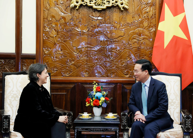 Chủ tịch nước Võ Văn Thưởng tiếp Đại sứ Tây Ban Nha Pilar Méndez Jiméne. (Ảnh: Thống Nhất/TTXVN) ttxvn-chu-tich-nuoc-vo-van-thuong-tiep-dai-su-tay-ban-nha-den-chao-tu-biet-2-3289.jpg