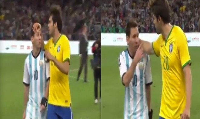 Lionel Messi khó chịu ra mặt trước hành động xoa đầu của Kaka ảnh 1