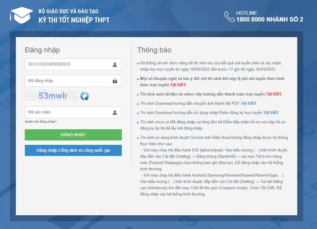 Giao diện hệ thống để thí sinh xác nhận nhập học trực tuyến. (Ảnh: Vietnam+) Khoảng 80% thí sinh trúng tuyển Đại học đợt 1 đã xác nhận nhập học ảnh 1