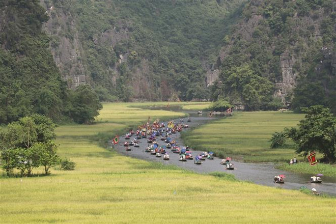 Tuần du lịch Ninh Bình với chủ đề Sắc vàng Tam Cốc-Tràng An năm 2020. (Ảnh: TTXVN) Ninh Bình dừng tổ chức Tuần Du lịch "Sắc vàng Tam Cốc-Tràng An" ảnh 1