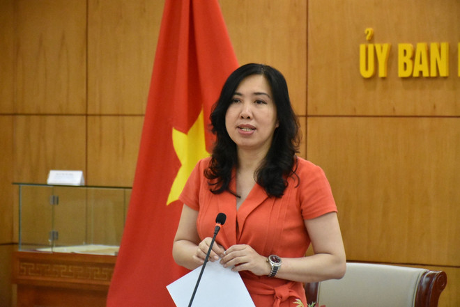 Thứ trưởng Bộ Ngoại giao Lê Thị Thu Hằng, Chủ nhiệm Ủy ban Nhà nước về người Việt Nam ở nước ngoài phát biểu tại buổi làm việc. (Ảnh: TTXVN phát) TTXVN_2606kieubao3.jpg