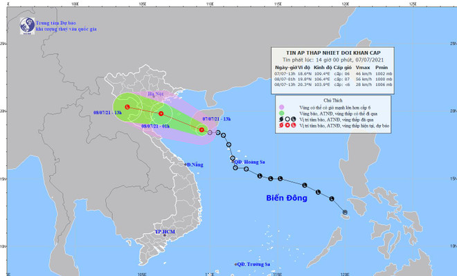 Chiều 7/7, áp thấp nhiệt đới đi vào Vịnh Bắc Bộ và khả năng mạnh thêm ảnh 1