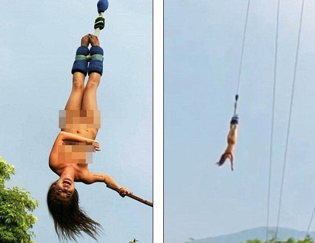 Người mẫu khiến cả khu du lịch bị sốc vì khỏa thân nhảy bungee ảnh 2