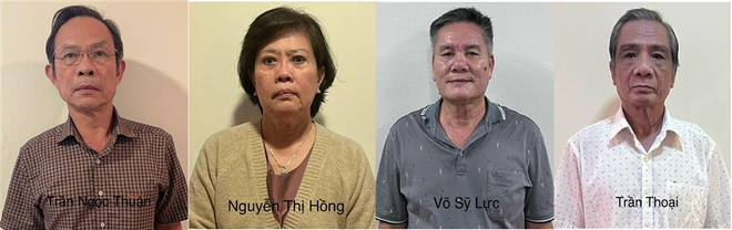 4 bị can (từ trái qua): Trần Ngọc Thuận, Nguyễn Thị Hồng, Võ Sỹ Lực và Trần Thoại. (Nguồn: Bộ Công an) cao_su_viet_nam_1707.jpg