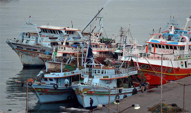 Tàu thuyền neo đầu tại cảng của kênh đào Suez, Ai Cập. (Ảnh: AFP/TTXVN) Kênh đào Suez của Ai Cập đạt doanh thu kỷ lục 8 tỷ USD năm 2022 ảnh 1