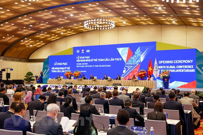Quang cảnh hội nghị. (Ảnh: Minh Sơn/Vietnam+) Phát biểu của Chủ tịch Quốc hội tại Hội nghị Nghị sỹ Trẻ Toàn cầu ảnh 3